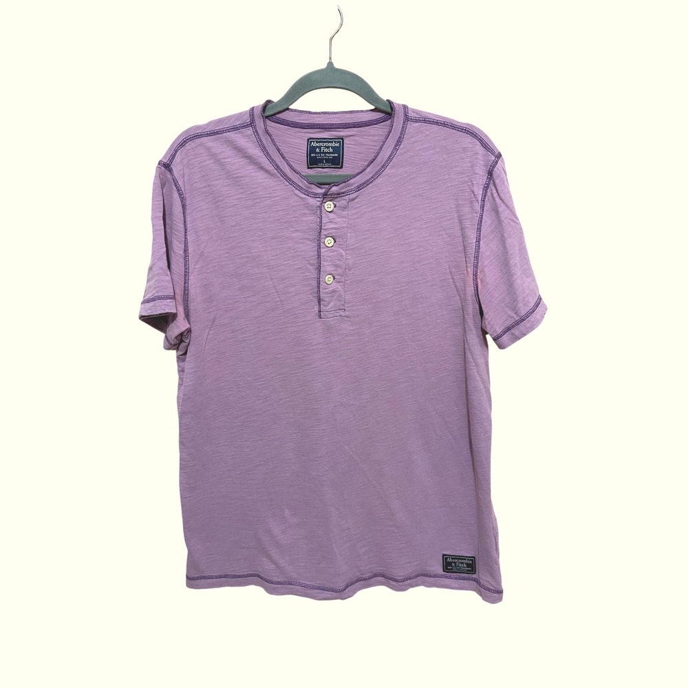 Abercrombie & Fitch Henley Shirt Mens Large Purple Slub Cotton Short Sleeve